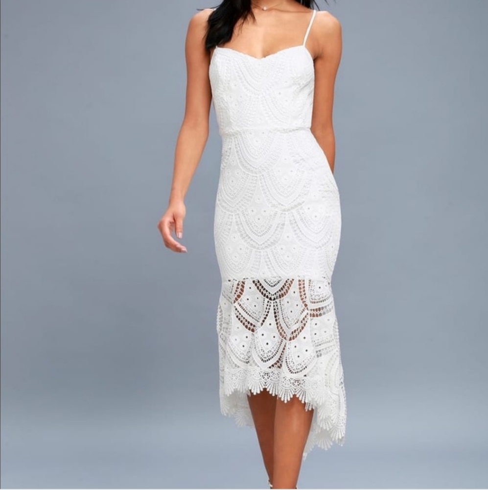 Lulus Bohemian Boho Western White Crochet Lace Summer Midi Dress. Size XS - Picture 1 of 13
